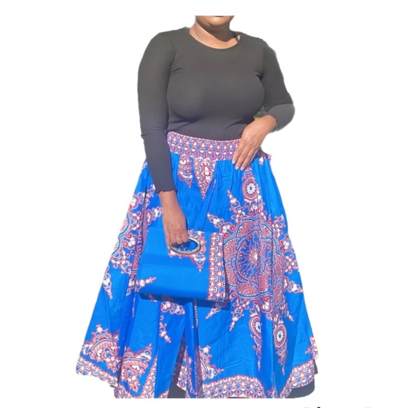 Long Maxi Skirt With Bag 100% Cotton One Size Long African Skirt Bohemian Skirt - Picture 1 of 7